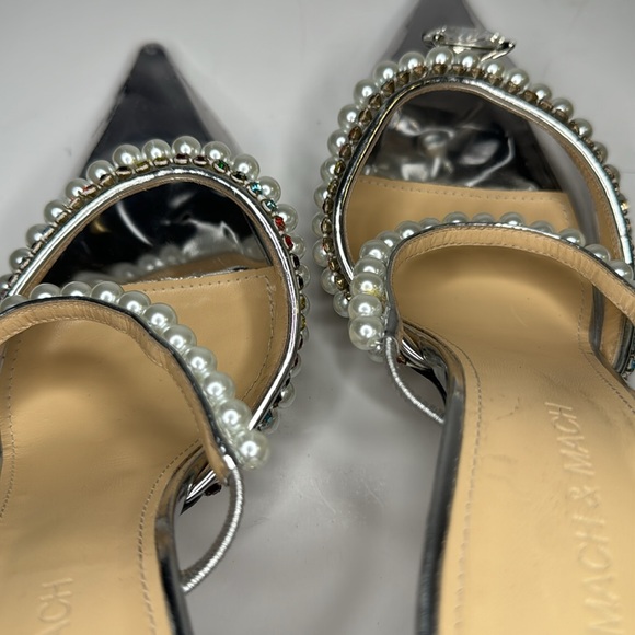 Mach & Mach Diamond of Elizabeth PVC Mules in Clear Silver Faux Pearl sz 38 8 US - Picture 15 of 17